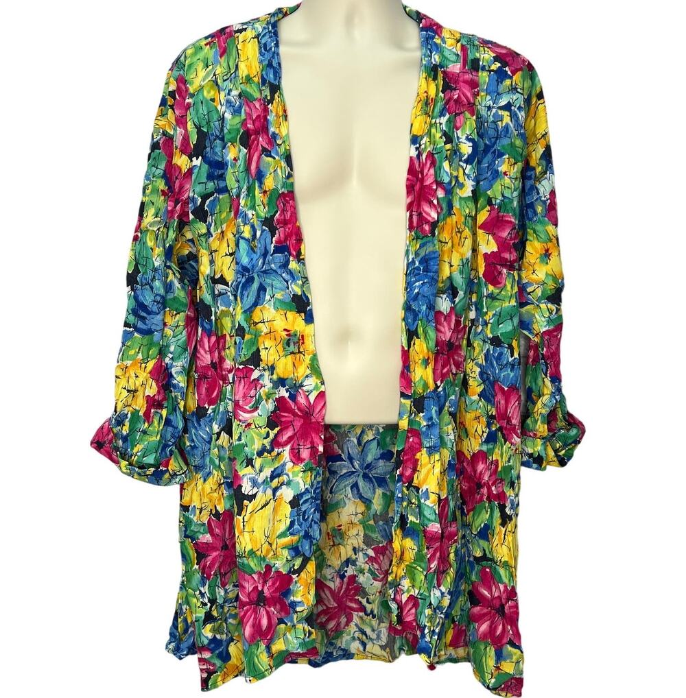 Vintage BA Partners Open Front Cardigan Cover Up Plus Size 18W Floral Watercolor